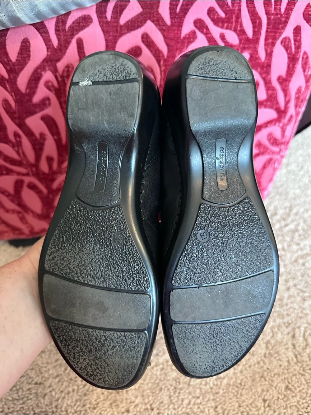Leather Easy Spirit Black Women's Slip-On Loafers 6 1/2 medium 6.5 woven design